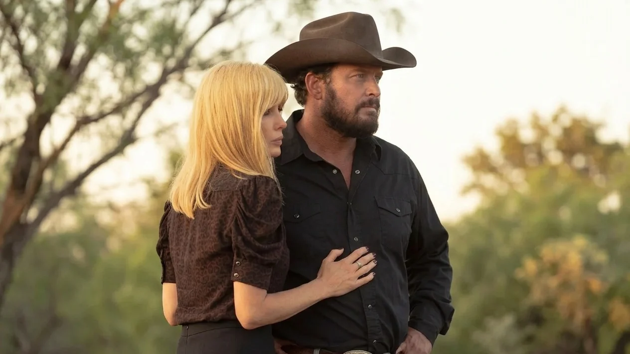 Kelly Reilly as Beth Dutton and Cole Hauser as Rip Wheeler in Dutton Ranch.