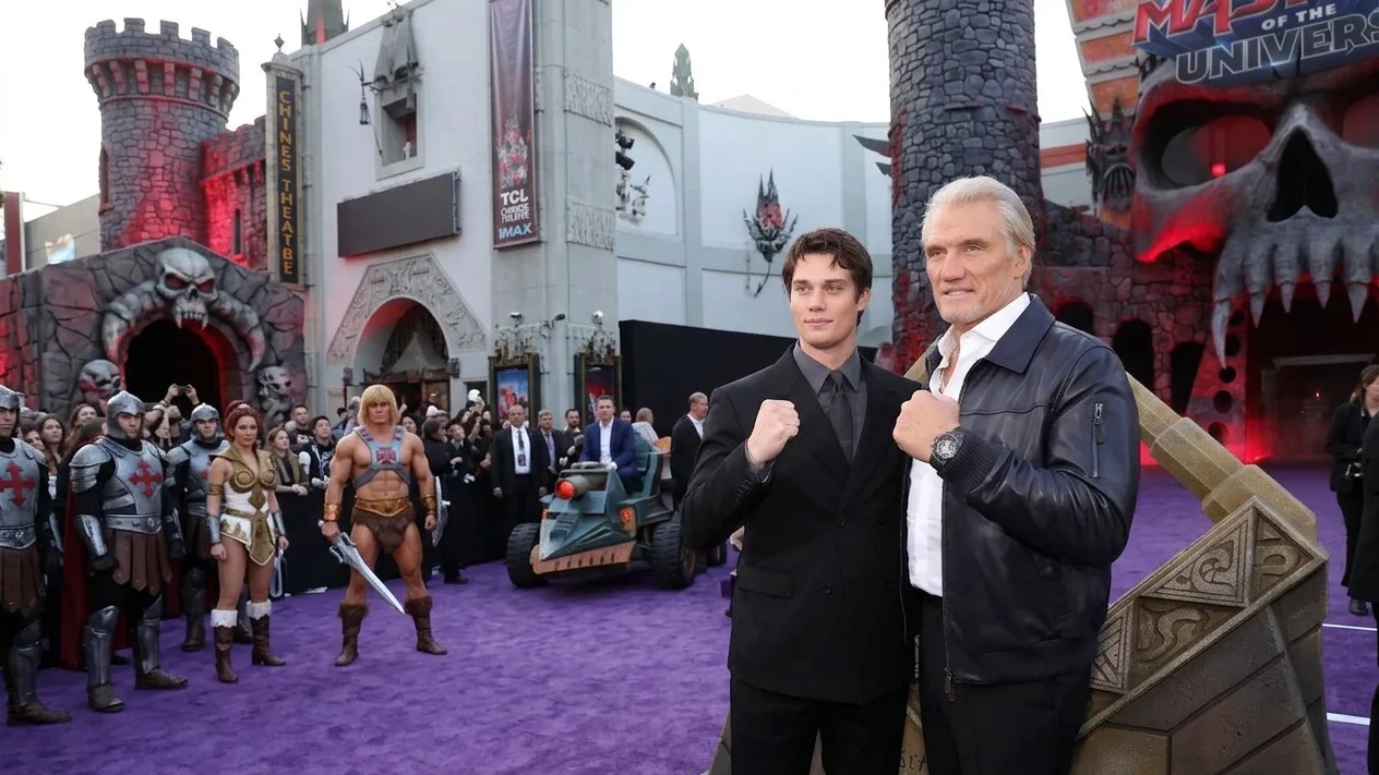 Nicholas Galitzine and Dolph Lundgren attend the 'Masters of the Universe' world premiere at Hollywood's TCL Chinese Theatre on May 18.