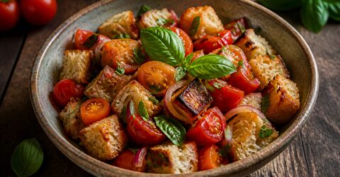 Panzanella modernă devine mai bună a doua zi. Salata de vară reinventează pâinea uscată cu crutoane crocante